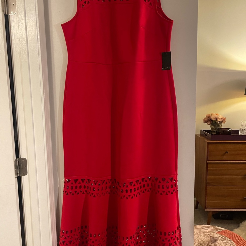 Eloquii Red Midi Dress with Cutout Details